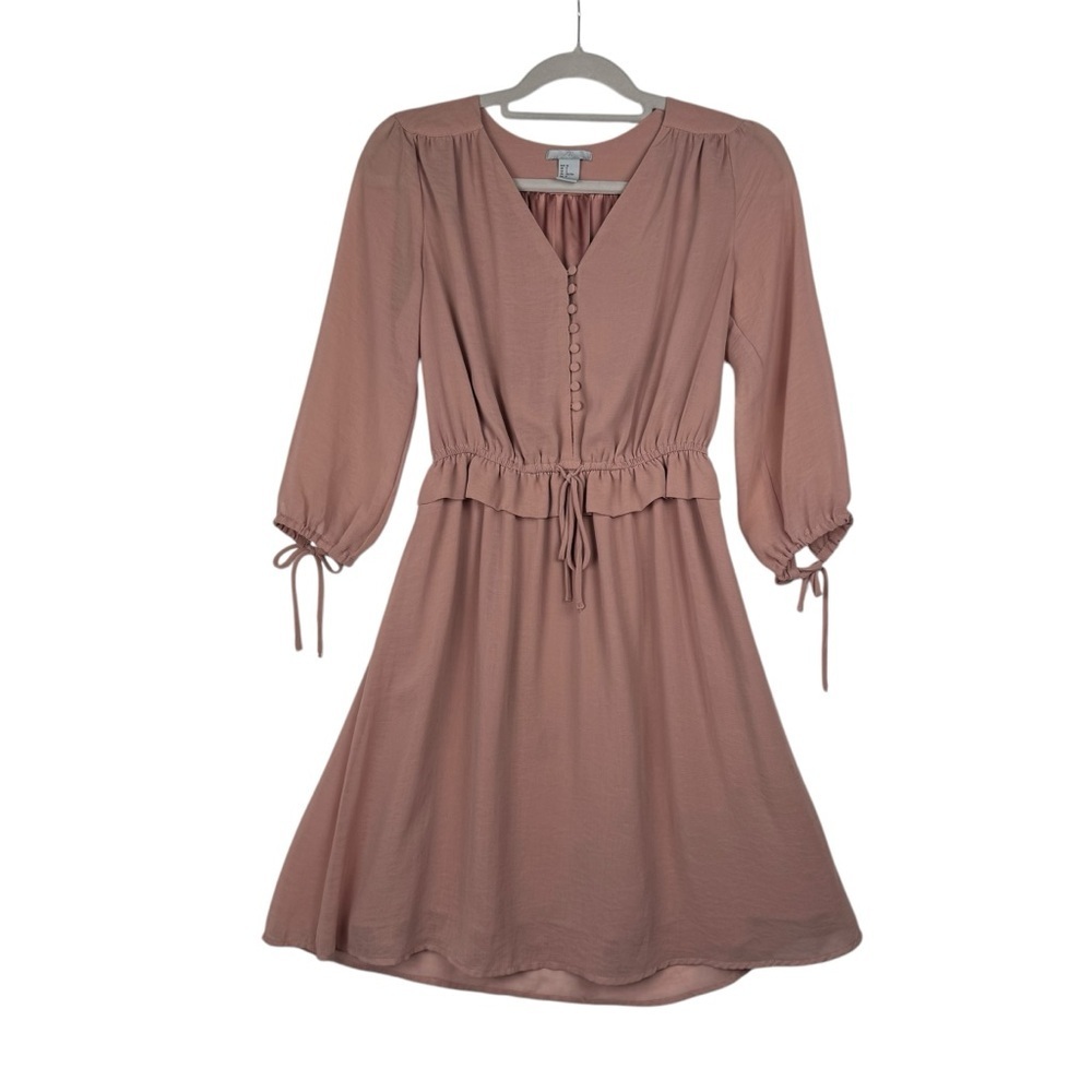 H&M Flowy Ruffles Dress Size 2 V-neck Button front - Picture 1 of 7